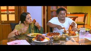 Sadhu Kokila Enjoys Eating Chicken With Wife  Real Police Kannada Movie Best Scene