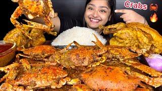 SPICY MASALA CRABS CURRY WITH 2 SPICY WHOLE CHICKEN CURRY AND BASMATI RICE  INDIAN FOOD MUKBANG