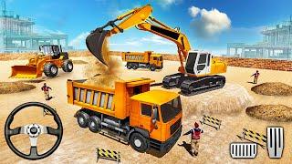 Excavator Backhoe Loading Dump Truck with Sand at Quarry Site - Android Gameplay