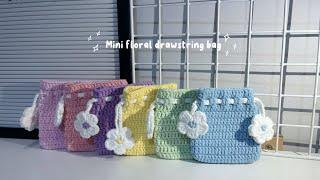 Crochet tutorial How to do Mini Flower Drawstring Bag