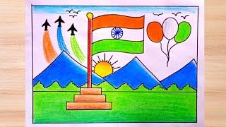 Independent day poster drawingEasy independent day drawing15 August par drawingTiranga drawing