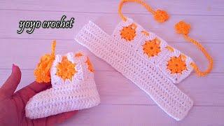 كروشية لكلوك سليبر هاف بوت #بقطعة_واحدة سهل للمبتدئين -  Slipper crochet with granny square