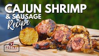 Grilled Cajun Shrimp and Sausage Recipe - How To BBQ Shrimp Skewers on a Kettle Grill