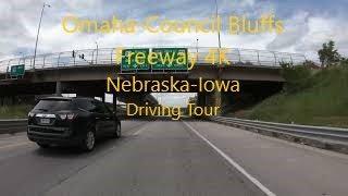 Drive Tour 4K I-80 West and I-480 North Council Bluffs Iowa & Omaha Nebraska USA