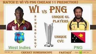 WI v PNG Dream11  Numerology Prediction WI vs PNG  WI vs PNG Match 2  T20WC24