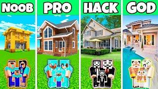 Minecraft Battle  Family New Resort Mansion Build Challenge - Noob Vs Pro Vs Hacker Vs God