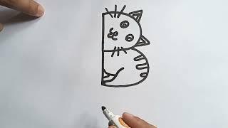 How to draw  a cat from letter B  easy drawing  M P Drawing tutorial paintings quick draw