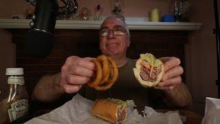 ASMR Eating Roast Beef Sub with Onion Rings