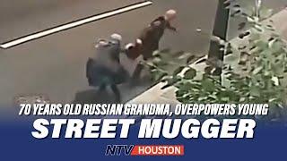 70 years old Russian grandma overpowers young street mugger