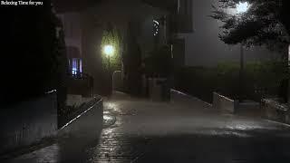 Dark night the sound of rain falling on a quiet road  Rain sound ASMR for sleeping