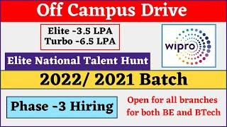 Wipro Off Campus Drive 2022  Elite National Talent Hunt  Off Campus Drive  Earn 3.5 Lakhs Salary