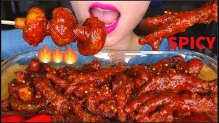 ASMR SPICY CHICKEN FEET CEKER AYAM PEDAS MUSHROOMS ICED MATCHA TEA EATING SOUNDS 咀嚼音 먹방