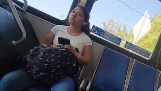 Pretty Latina Girl sees BWC bulge on the bus reaction