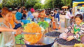 Amazing Street Food in Cambodia Countryside Noodles Shrimp Crab Seafood & More at Night Market