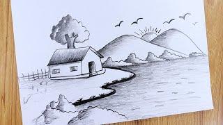 Mountain Village Scenery Simple Sketch Drawing  Pencil sketch Mountain Village Scenery  Art video