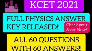 KCET 2021 PHYSICS ANSWER KEY RELEASED  QUESTIONS WITH ANSWERS  KCET 2021 PHYSICS SOLUTIONS  KCET