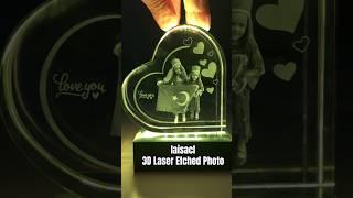 Iaisacl 3D Crystal Photo 3D Laser Etched Photo with 3 Background Designs Customized Engraved