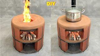 DIY  Super beautiful wood stove from red brick and clay