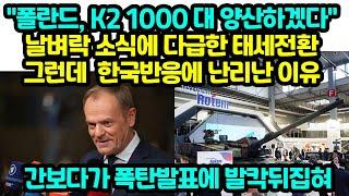 폴란드 K2 1000 대 양산하겠다 날벼락 소식에 다급한 태세전환 그런데  한국반응에 난리난 이유 간보다가 폭탄발표에 발칵뒤집혀