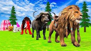 Paint & Animals Lion buffalo cow elephent Fountain Crossing Transformation Animal Cartoon