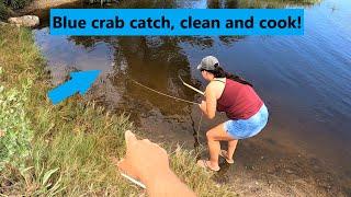 Catching blue crabs by hand line Catch clean and cook