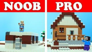 Lego Minecraft NOOB vs PRO - Winter HOUSE Build Challenge - Animation