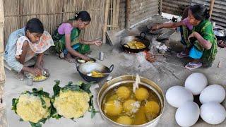 How Santali tribal mother cooking EGG recipe with CAULIFLOWER  Totally new style egg curry recipe