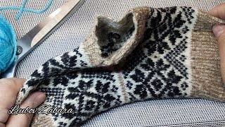 SEW THE SOCK BEAUTIFULLY CAREFULLY.  NEW METHOD.  KNITTING WITHOUT SPOKES AND HOOK.