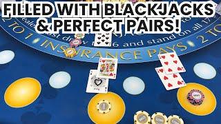 Blackjack  $600000 Buy In  THIS SUPER HIGH ROLLER WIN IS FILLED WITH BLACKJACKS & PERFECT PAIRS