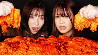 【ASMR】女子2人で激辛プルダックえのきを食べる【Eating Sounds】Spicy Enoki Mushroom