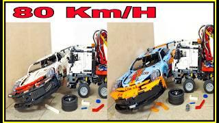 Lego Porsche 911 vs Truck CRASH   80 KmH  Lego 42096 - Lego Technic CRASH