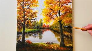 Autumn Lake Painting  Acrylic Painting for Beginners #153