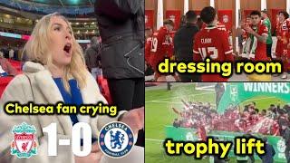 Chelsea fans angry reaction and Liverpool dressing room celebration