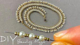 Beaded Pearl Necklace Tutorial using Seed Beads  Beaded Jewelry Making