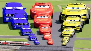 Big & Small Lightning Mcqueen vs Sportcar Mcqueen vs Emerald Whirlwind vs Train  BeamNG.Drive