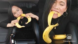 ASMR - IN THE CAR EATING BANANA CHALLENGE WITH NO HANDS #asmr #whispering #slime #satisfying