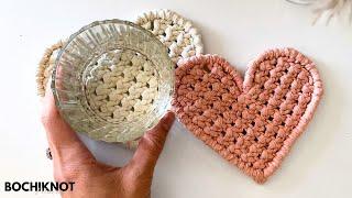 DIY Macrame Heart Coaster NO-FRINGE TECHNIQUE