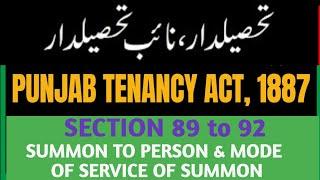 SEC 89 to 92 of Punjab Tenancy Act 1887 I Summon to Person I Mode of Service of Summon