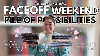 #TheAmazingReadathon face-off weekend pile of possibilities🩷