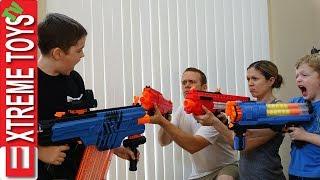 Ultimate Nerf Battle Part 1. Ethan Attacks Cole Mom and Dad with Nerf Blasters