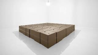 Zimoun  49 prepared dc-motors cotton balls cardboard boxes 51x51x51 cm 2011