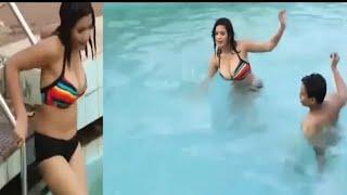 Priya Tiwari in Pool Priya Tiwari Shooting Original Desi Hot Bhabhi In Pool With Devar