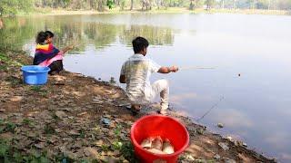 Fishing Video  The fun of hook fishing in the village pond is different  Fish catching trap