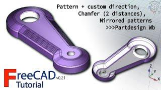 FreeCAD 0.21 Beginners tutorial #pratical  exercise 130 Chamfer Linear pattern Mirror Hole