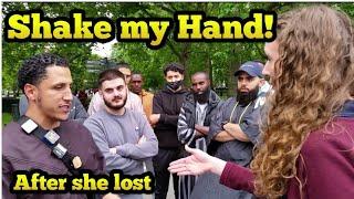 Shake my Hand? Shamsi & Christian lady - Speakers corner