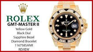 ▶ Rolex GMT-Master II Yellow Gold Black Dial SapphireDiamond Bezel & Bracelet 116758SANR - REVIEW