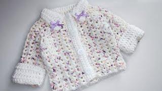 Crochet #76 How to crochet a baby cardigan  sweater with collar