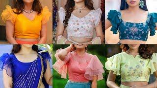 Frill sleeves blouse designs  new blouse baju design  blouse hand designs