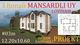 3 Honali Mansardli Uy Loyihasi  Zamonaviy Uy Loyihasi  Zamonaviy Uy Proekti  MR ARCHITECT UZ