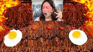 Mukbang ASMR Buldak  Spicy Jjajang Enoki Mushroom Black bean sauce Recipe Eatingshow SSoyoung